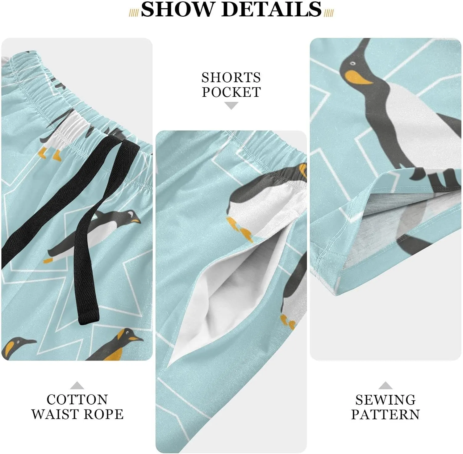Penguin And Ice Pattern Men's Pajama Pants Shorts Sleepwear Lounge Pajama Bottoms