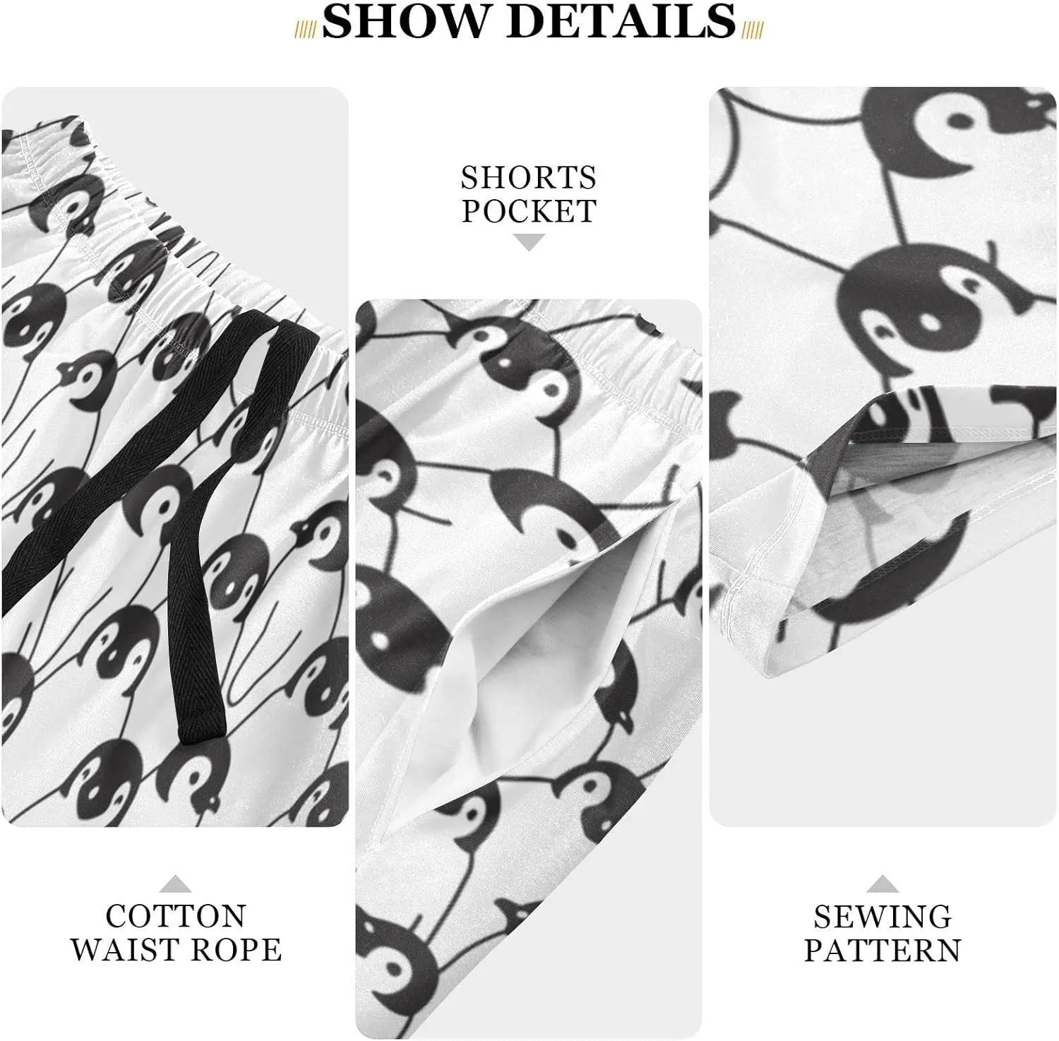 Penguin Pattern South Pole Animal Men's Pajama Pants Shorts Sleepwear Lounge Pajama Bottoms