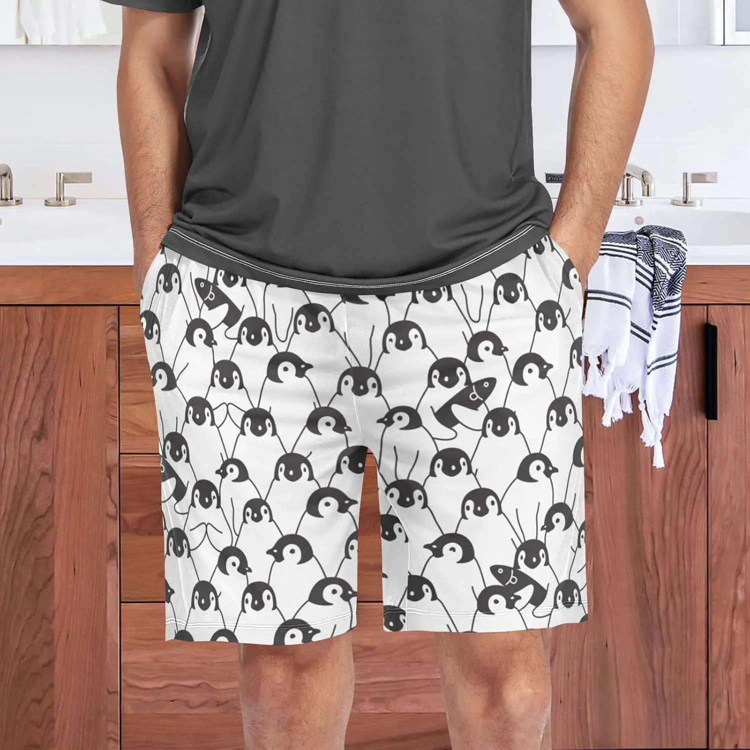 Penguin Pattern South Pole Animal Men's Pajama Pants Shorts Sleepwear Lounge Pajama Bottoms