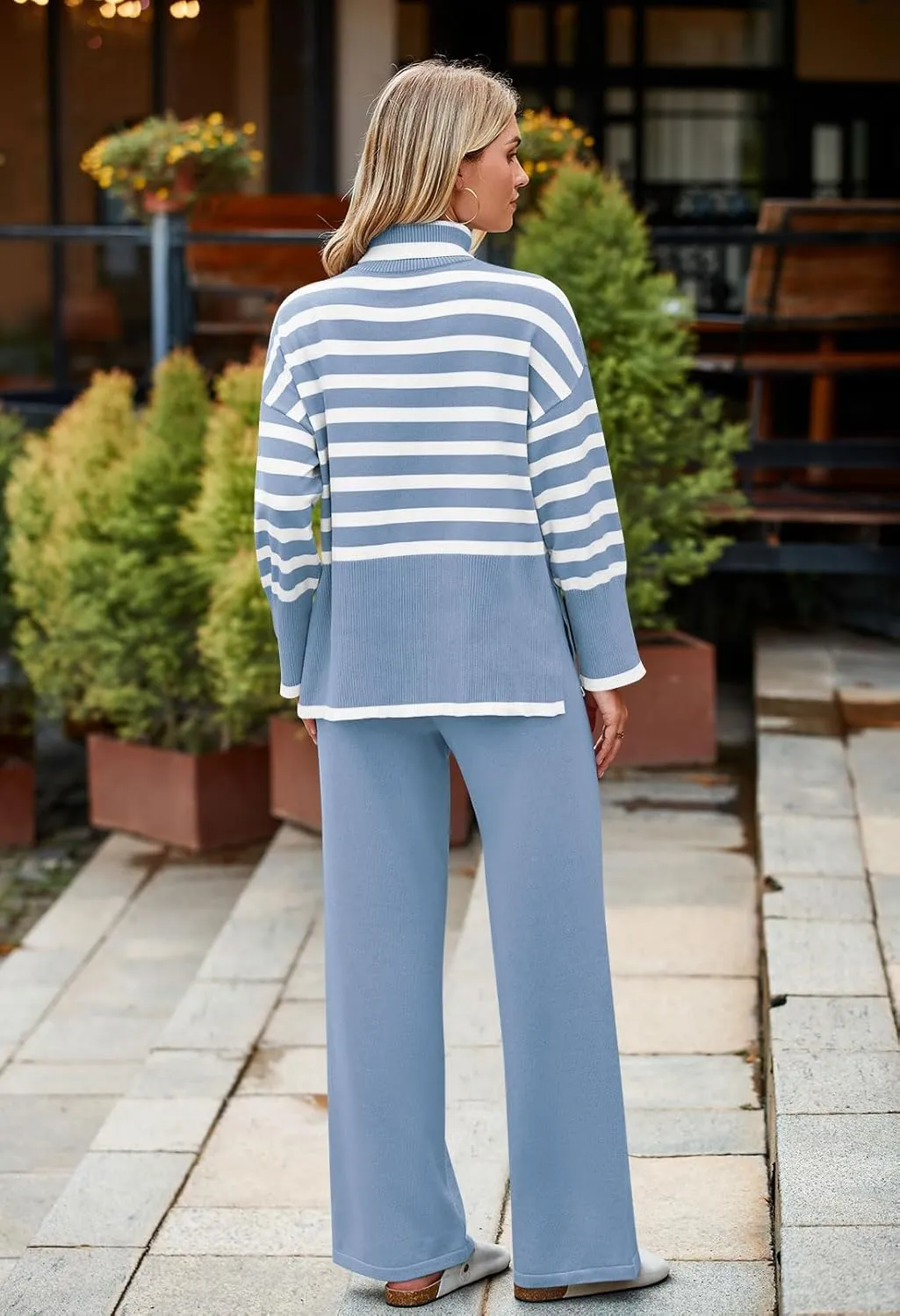 Pink Queen Lounge Sets For Women Two Pieces Long Sleeve Striped Sweater and Wide Leg Pants Tracksuit