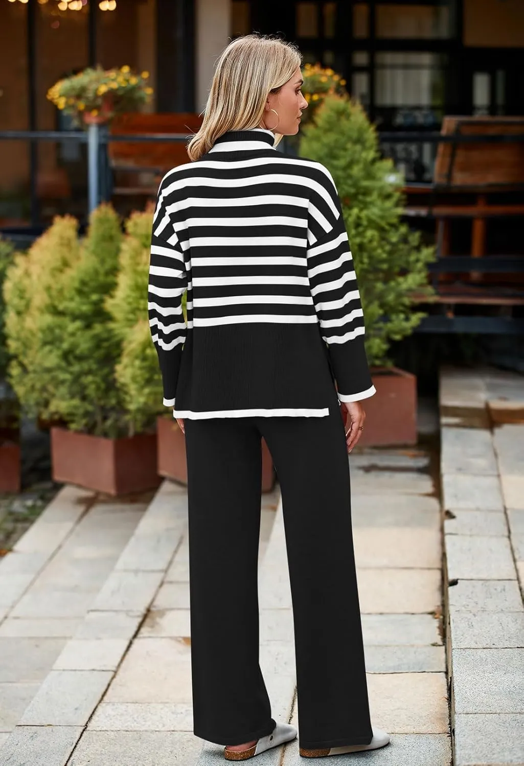 Pink Queen Lounge Sets For Women Two Pieces Long Sleeve Striped Sweater and Wide Leg Pants Tracksuit