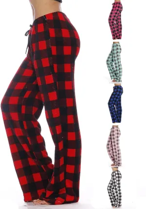 Plaid Pajama Pants Women Comfy Flannel Buffalo Plaid Pj Pants Pajamas Bottoms Christmas Wide Leg Lounge Pants