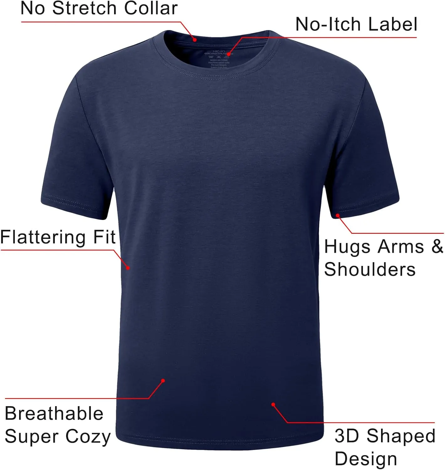 PLEPAN Mens Cotton T-Shirt Multipack  Short Sleeve Classic Fit Crew Neck, Luxuriously Soft Casual Shirt