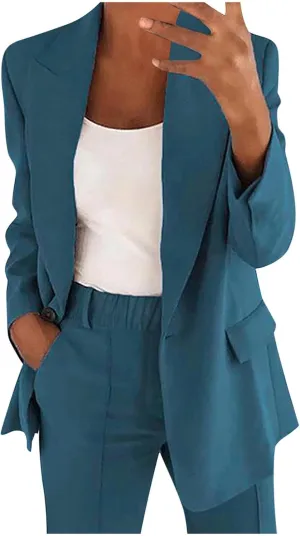 Plus Size Pant Suits Women 2 Piece Blazer Sets Dressy Blazer and Casual Wide Leg Pants Fashion Blazer Jacket Outfits