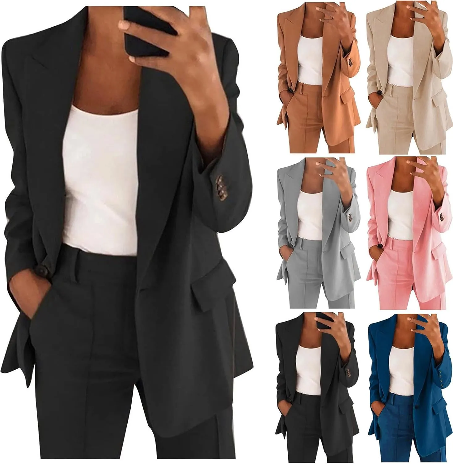 Plus Size Pant Suits Women 2 Piece Blazer Sets Dressy Blazer and Casual Wide Leg Pants Fashion Blazer Jacket Outfits