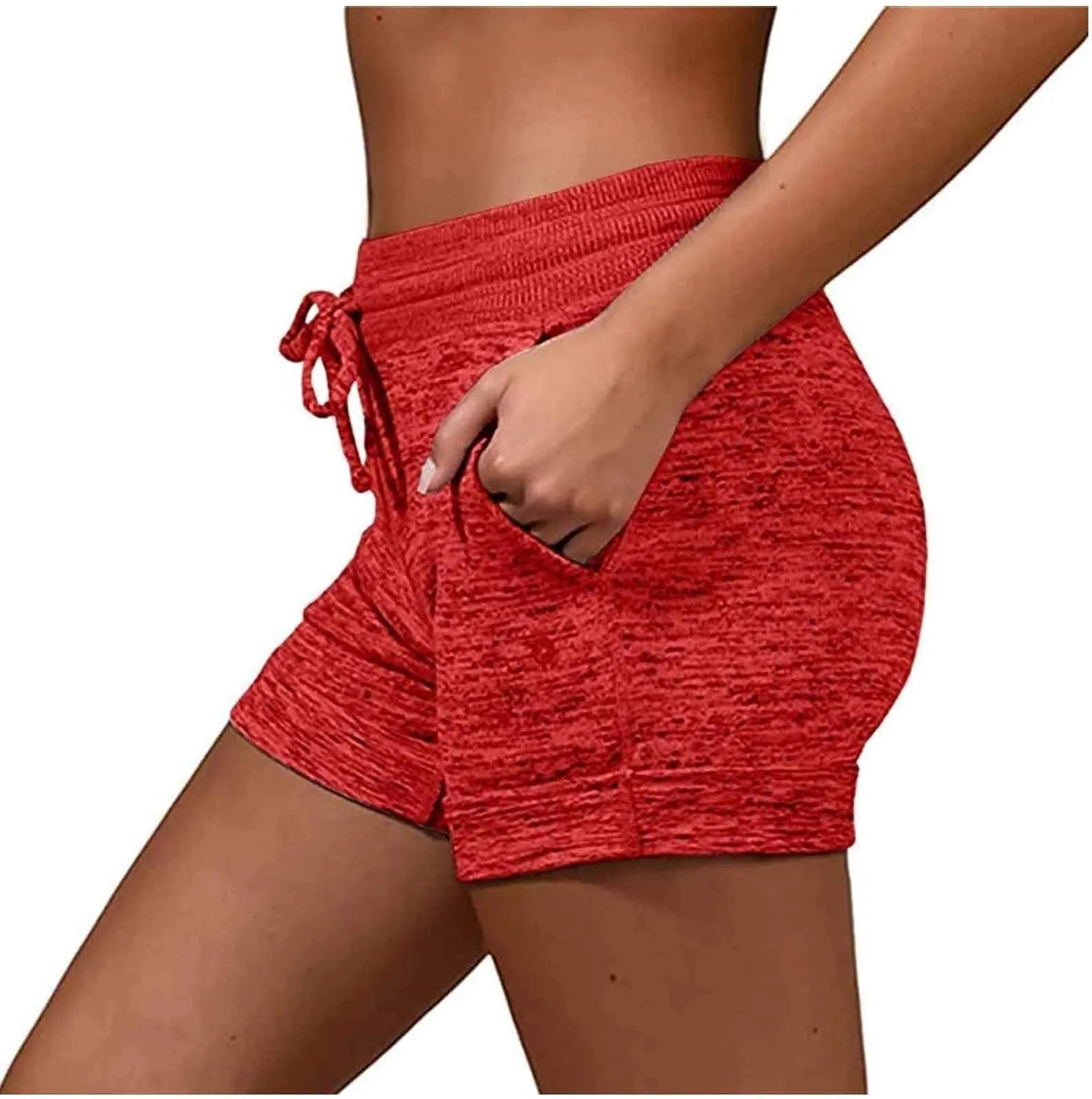 Plus Size Yoga Shorts High Waist Graphic Elastic Workout Shorts with Pockets Drawstring Sports Tummy Control Shorts