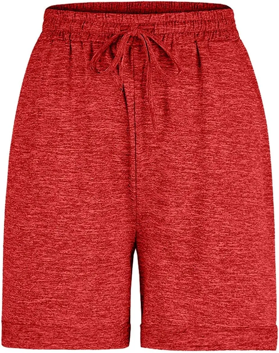 Plus Size Yoga Shorts High Waist Graphic Elastic Workout Shorts with Pockets Drawstring Sports Tummy Control Shorts
