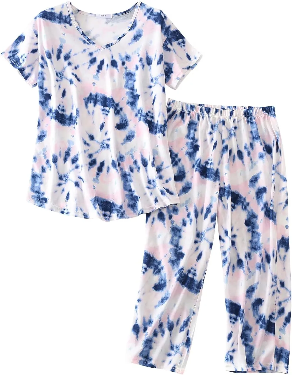 PNAEONG Women Pajama Set Sleepwear Tops with Capri Pants Casual and Fun Prints Pajama Sets