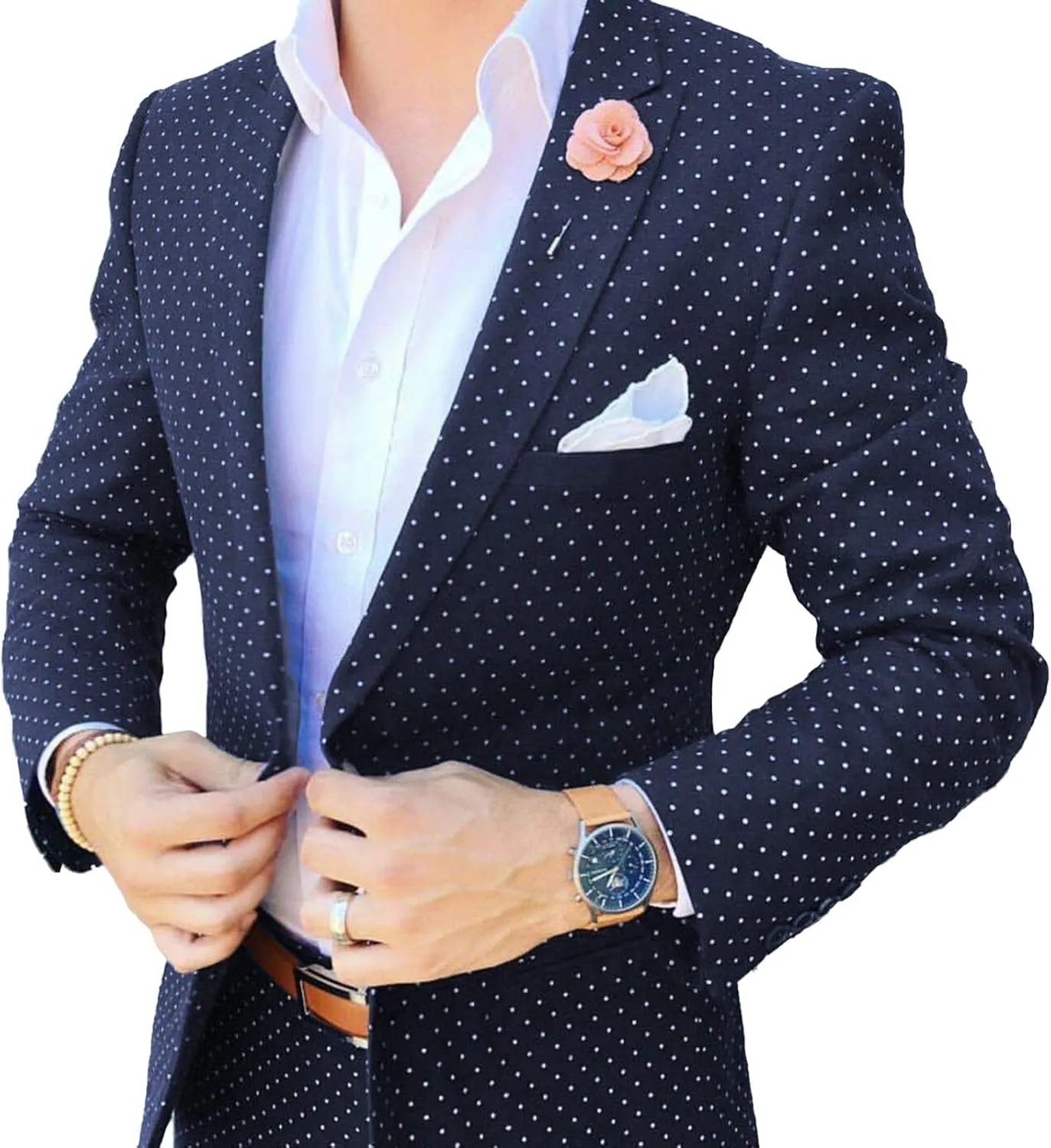 Polka Dots Suits for Men Dress Jackets for Men Wedding Mens Suits Regular Fit 2 Piece Set (Blazer   Pant)