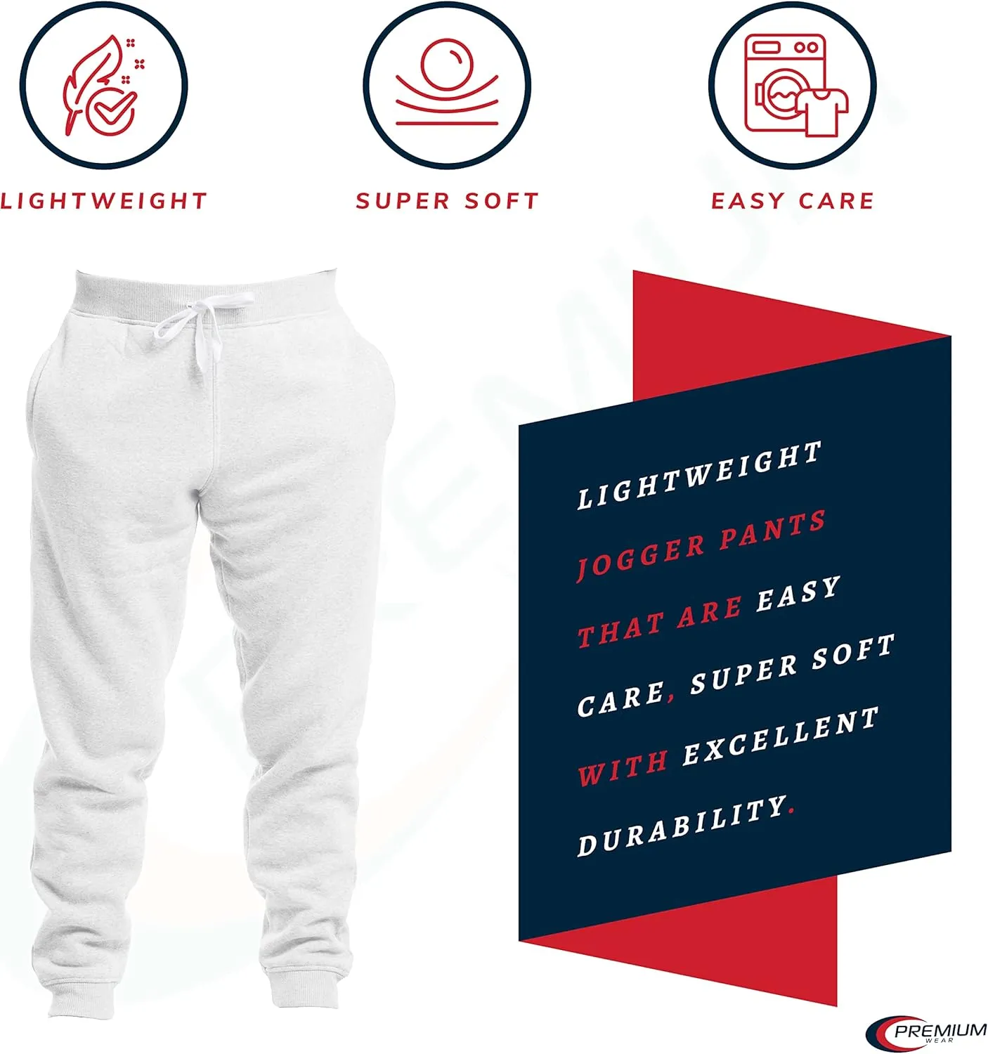 Premium Wear Men’s Jogger Sweatpants - Lightweight, Super Soft, 100% Polyester | Elastic Drawstring, Deep Pockets, Tag-Free
