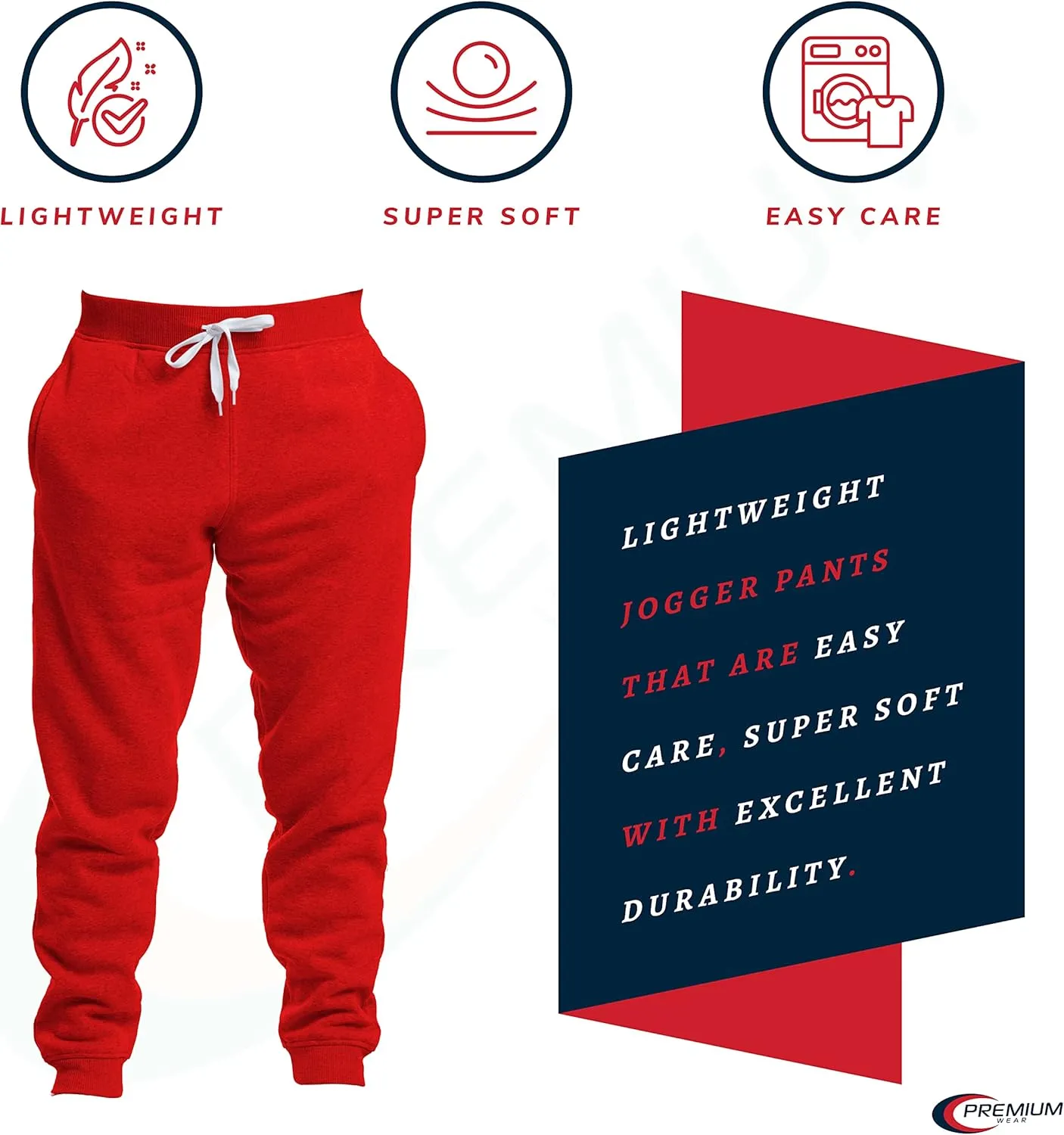 Premium Wear Men’s Jogger Sweatpants - Lightweight, Super Soft, 100% Polyester | Elastic Drawstring, Deep Pockets, Tag-Free