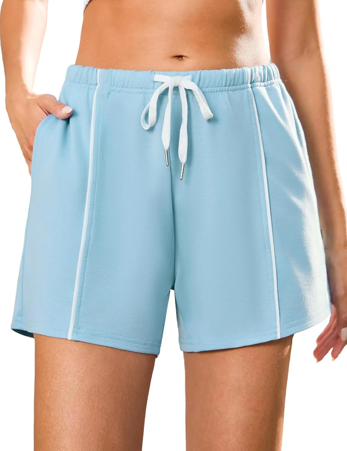 Quenteen Womens Sweat Shorts Cotton Lounge Shorts Casual Comfy Drawstring High Waist Running Shorts with Pockets