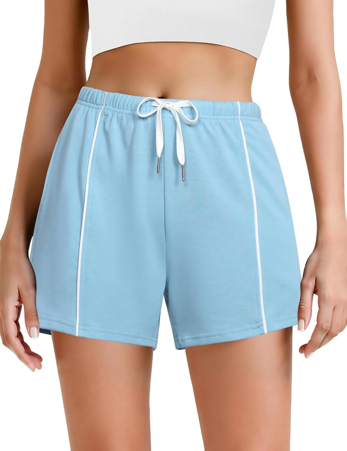 Quenteen Womens Sweat Shorts Cotton Lounge Shorts Casual Comfy Drawstring High Waist Running Shorts with Pockets
