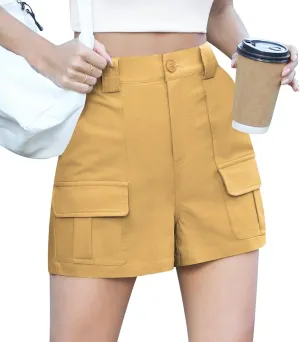 QUEZHU Women's High Waist Cargo Shorts 2024 Comfortable Traveling Shorts and Vintage Wide Leg Elastic Cotton Shorts