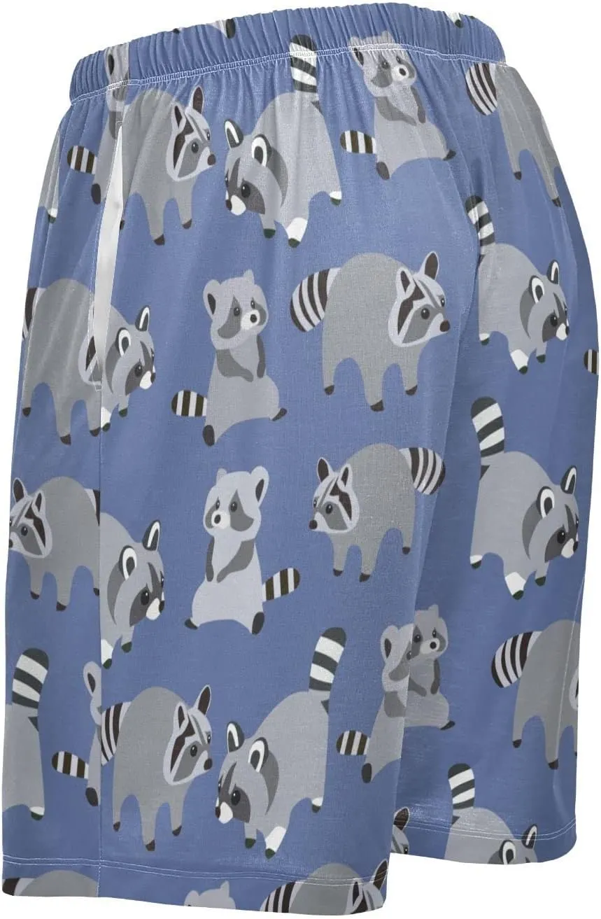 Raccoon Pattern On Blue Men's Pajama Pants Shorts Sleepwear Lounge Pajama Bottoms