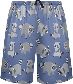 Raccoon Pattern On Blue Men's Pajama Pants Shorts Sleepwear Lounge Pajama Bottoms