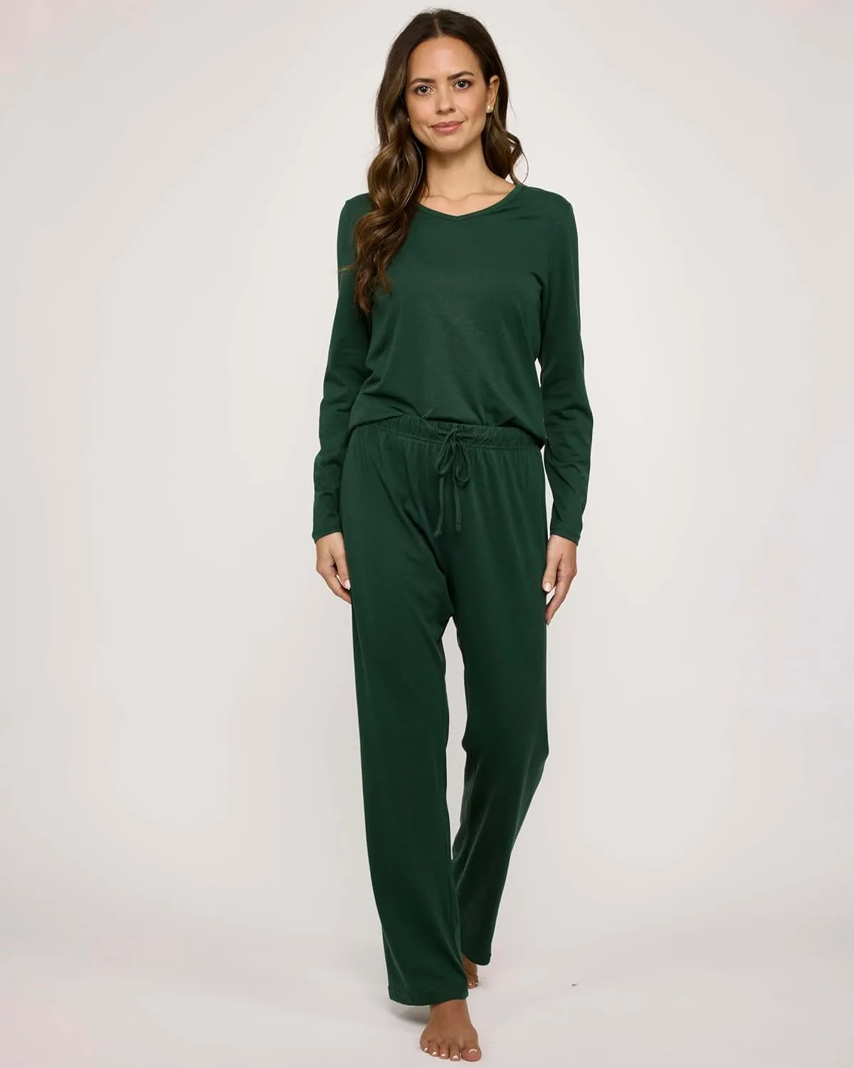 Real Essentials 3 Pack Women's Soft Cotton Long Sleeve Pajama Set with Pants - Lounge Sets for Women (Available In Plus)