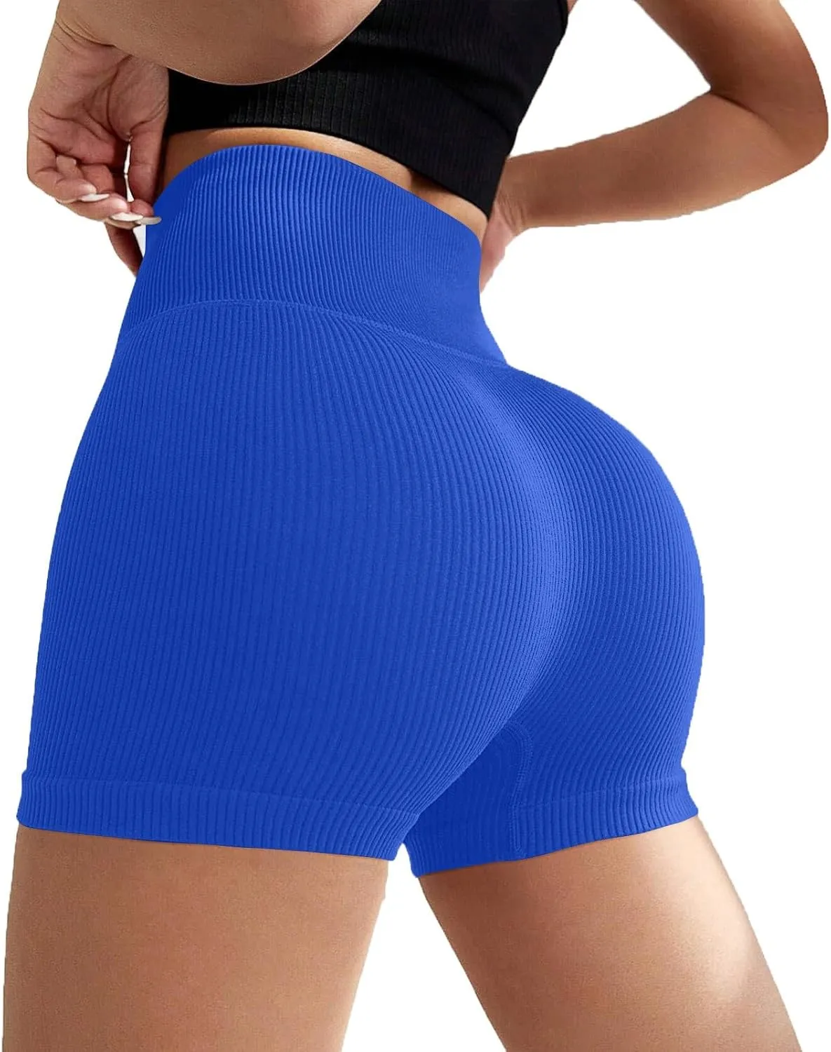 Ribbed Biker Shorts for Women Tummy Control Stretch High Waist Yoga Shorts Summer Comfy Gym Workout Athletic Shorts