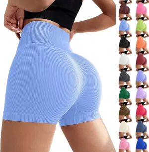 Ribbed Biker Shorts for Women Tummy Control Stretch High Waist Yoga Shorts Summer Comfy Gym Workout Athletic Shorts