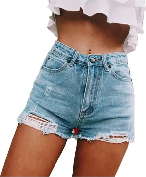 Ripped Denim Shorts for Women High Waisted Stretchable Plain Color Fashionable Distressed Jean Shorts with Pockets Frayed Hem Hot Shorts Summer Shorts for Women 2023