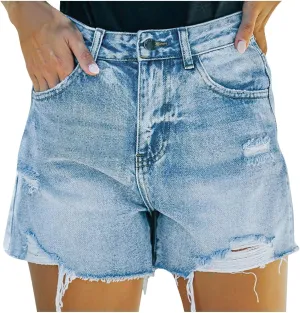 Ripped Denim Shorts for Women Trendy 2025 Summer Frayed Raw Hem Skinny Jean Shorts Dressy Casual Stretchy Jeans