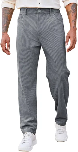Runcati Mens Corduroy Pants Regular Fit Casual Elastic Waist Straight Leg Pants