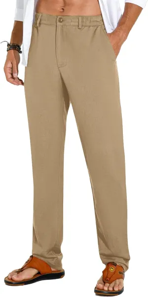 Sailwind Men's Summer Beach Linen Pants Casual Lightweight Elastic Waist Drawstring Loose Pants
