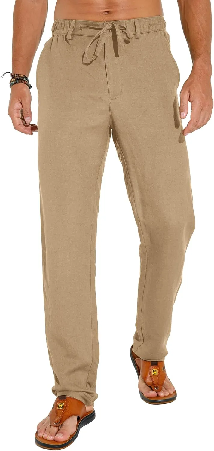 Sailwind Men's Summer Beach Linen Pants Casual Lightweight Elastic Waist Drawstring Loose Pants