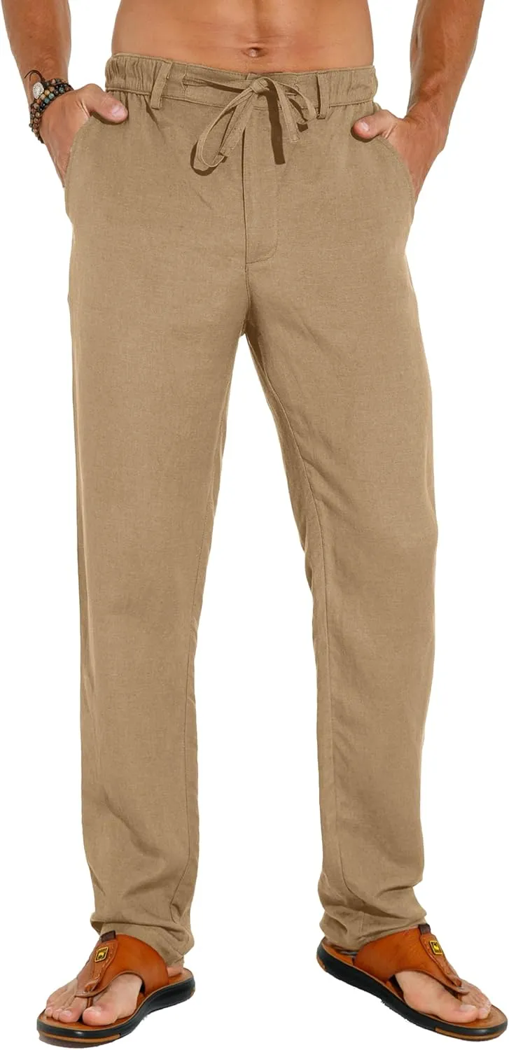 Sailwind Men's Summer Beach Linen Pants Casual Lightweight Elastic Waist Drawstring Loose Pants