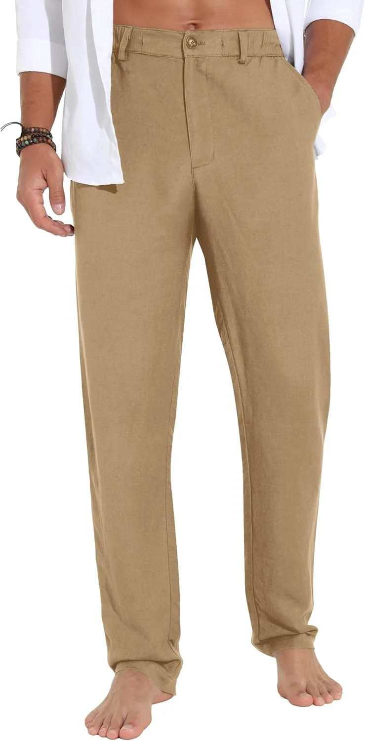 Sailwind Men's Summer Beach Linen Pants Casual Lightweight Elastic Waist Drawstring Loose Pants