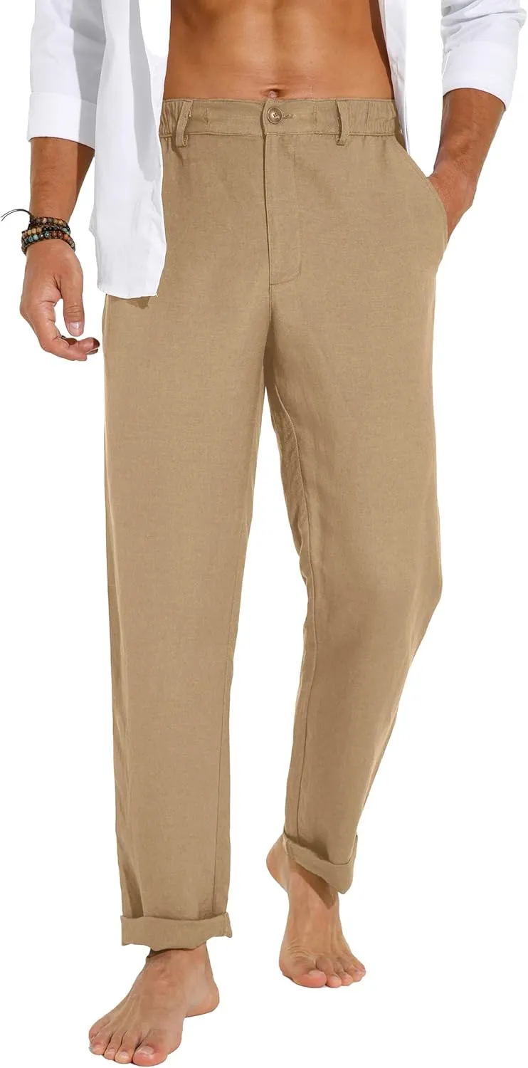 Sailwind Men's Summer Beach Linen Pants Casual Lightweight Elastic Waist Drawstring Loose Pants