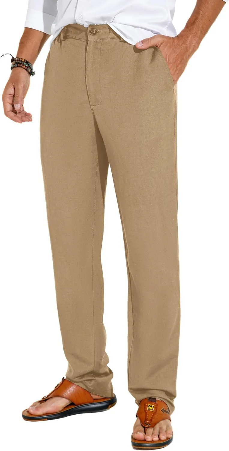 Sailwind Men's Summer Beach Linen Pants Casual Lightweight Elastic Waist Drawstring Loose Pants