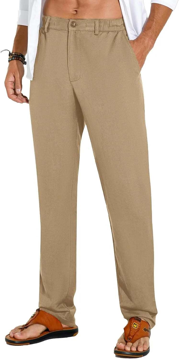 Sailwind Men's Summer Beach Linen Pants Casual Lightweight Elastic Waist Drawstring Loose Pants
