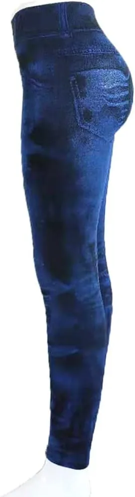 Sexy Denim-Like Print Leggings for Women Fake Jeans High Waisted Tights Stretchy Jeggings Compression Pants