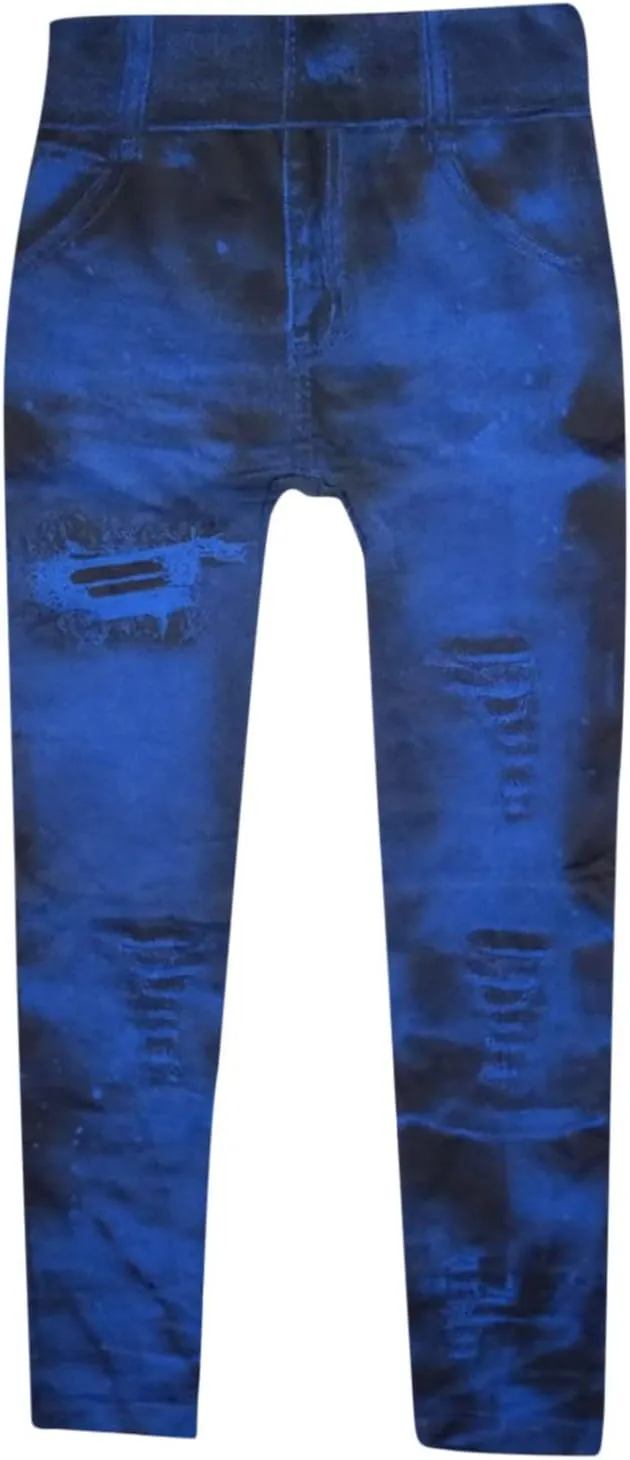 Sexy Denim-Like Print Leggings for Women Fake Jeans High Waisted Tights Stretchy Jeggings Compression Pants
