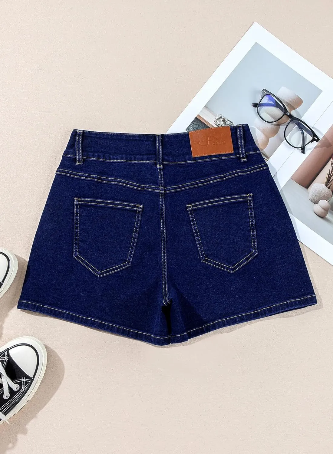 Sidefeel Womens Jean Shorts Casual High Waisted Stretchy Summer Denim Shorts with Pockets