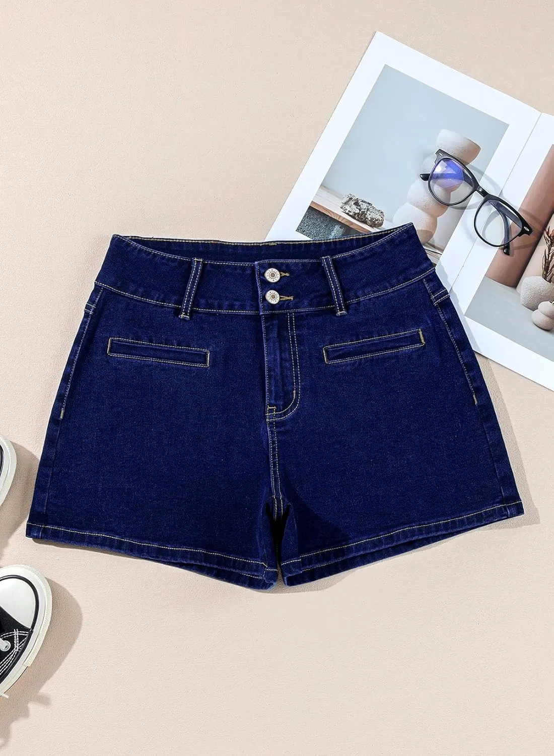 Sidefeel Womens Jean Shorts Casual High Waisted Stretchy Summer Denim Shorts with Pockets