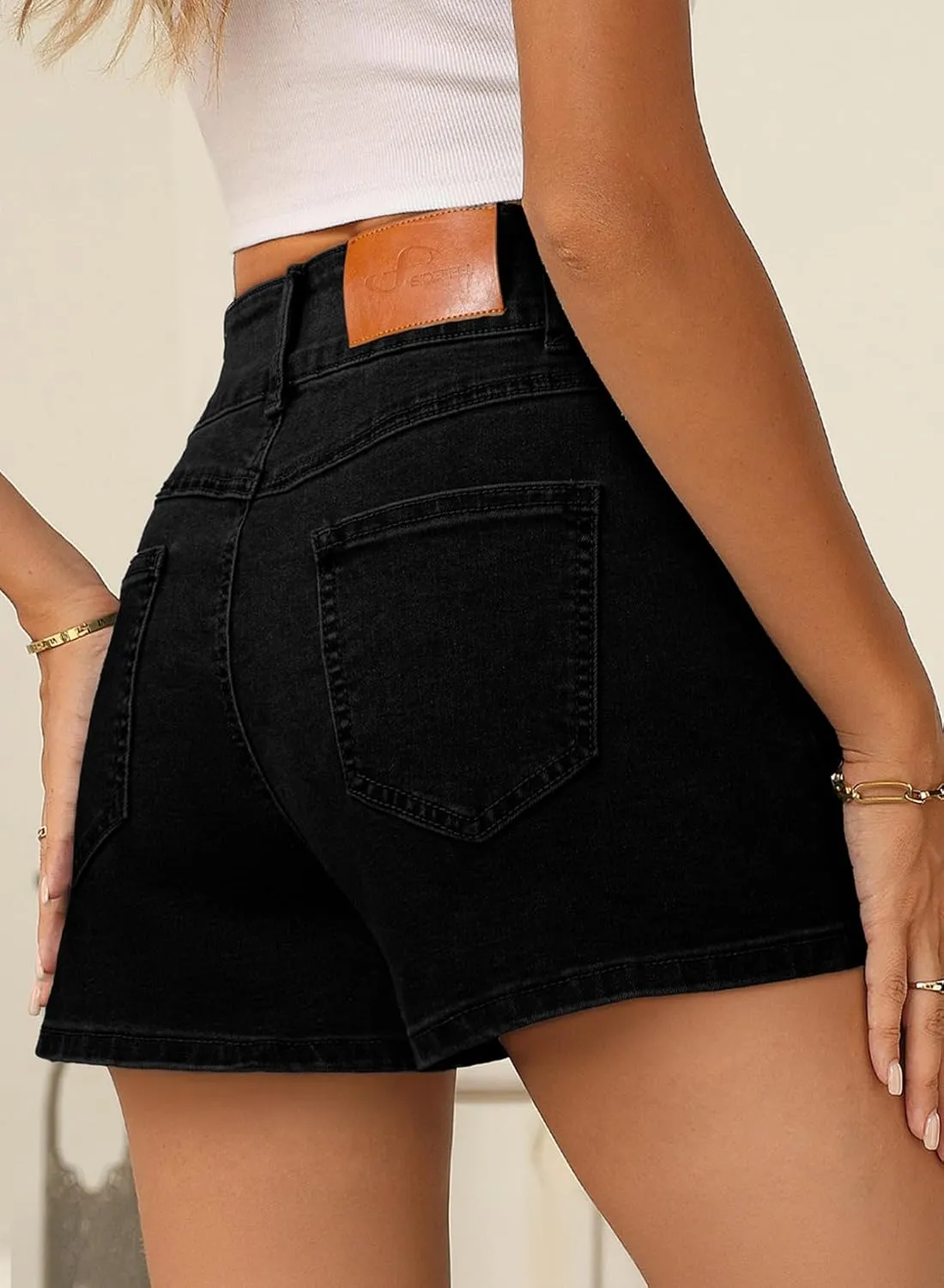 Sidefeel Womens Jean Shorts Casual High Waisted Stretchy Summer Denim Shorts with Pockets