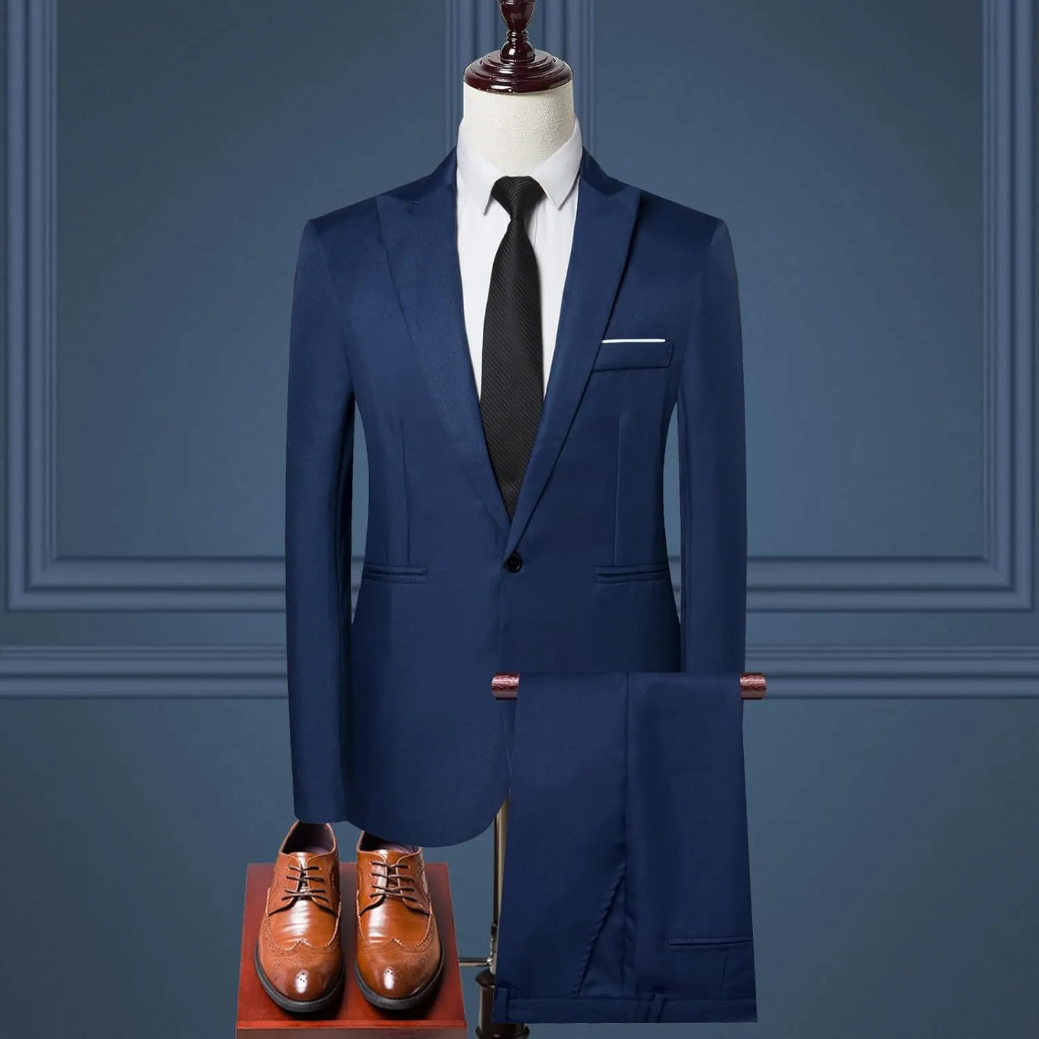 Slim Fit Tuxedo Blazer and Pants for Wedding Prom, 2 Piece Suit for Men, One Button Blazer Jacket Vest Pants