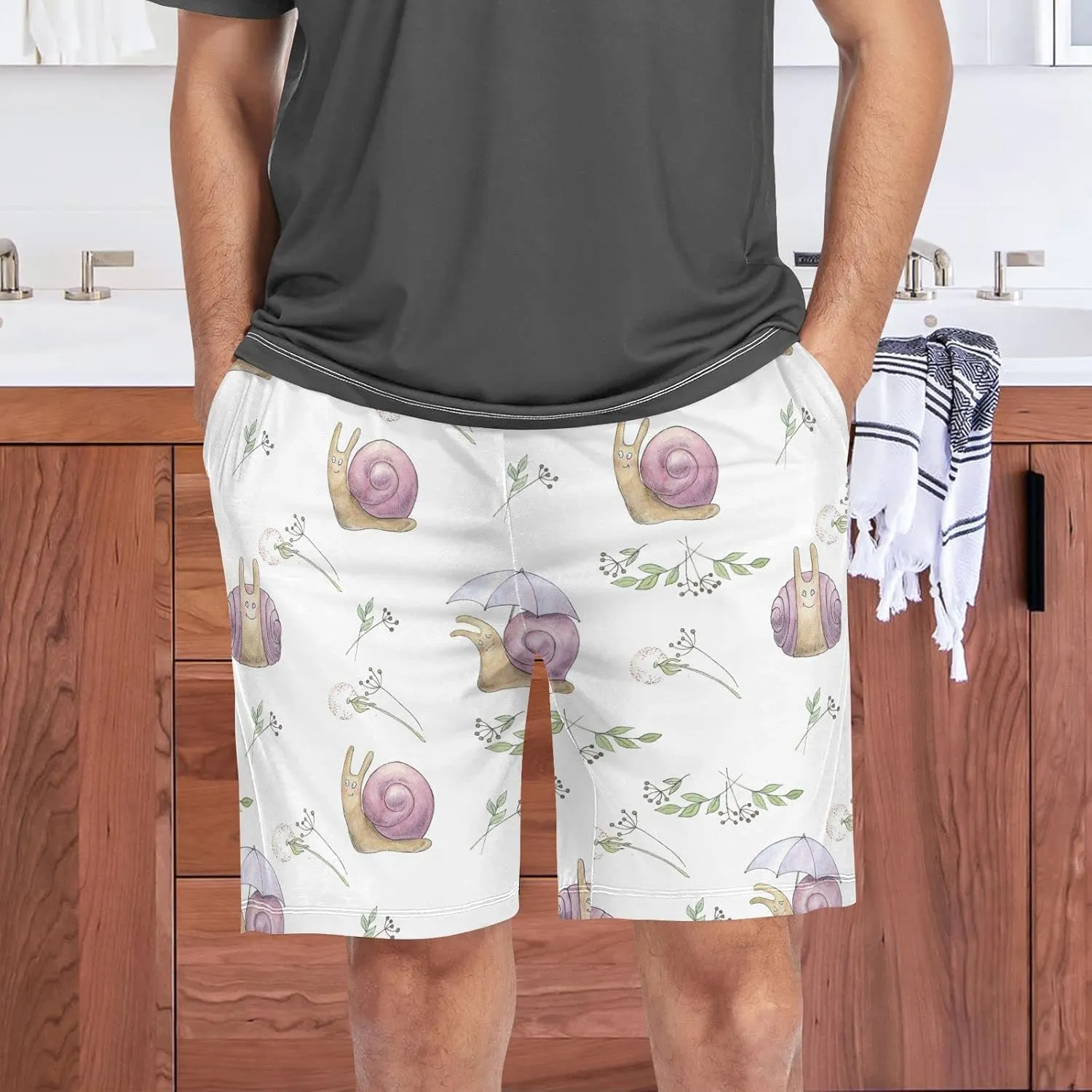 Snail Pattern Nature Dandelion Men's Pajama Pants Shorts Sleepwear Lounge Pajama Bottoms