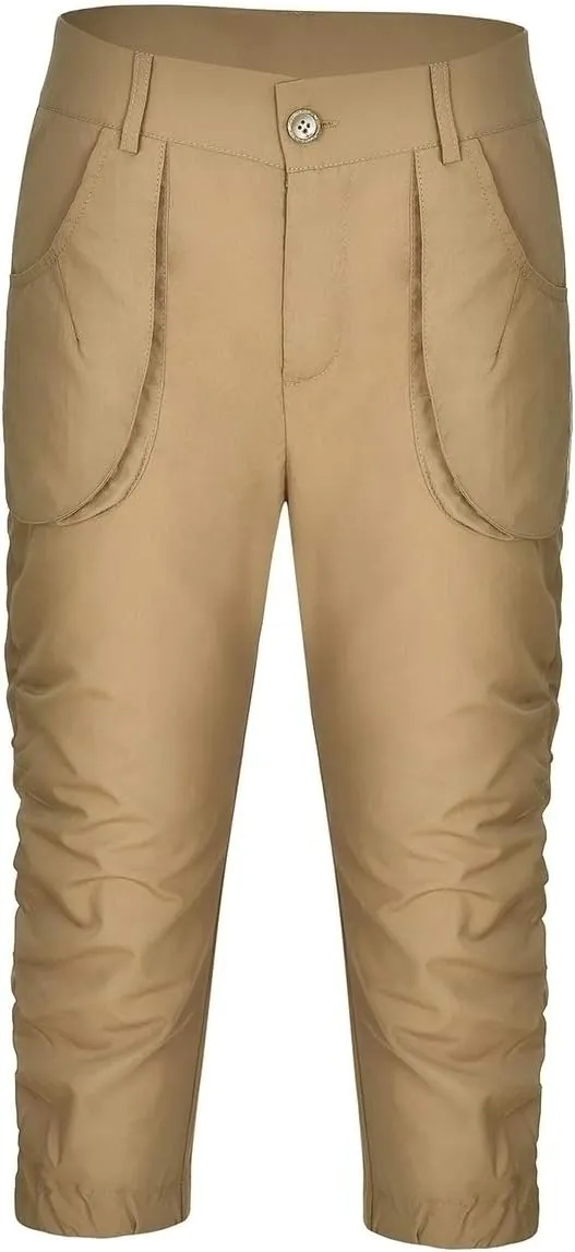 SOMTHRON Women's Oversize High Waisted Ruched Sweatpants Capris Multi Pockets Cuffed High Rise Sports Cargo Jogger Pants