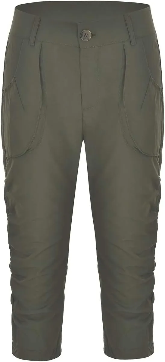 SOMTHRON Women's Oversize High Waisted Ruched Sweatpants Capris Multi Pockets Cuffed High Rise Sports Cargo Jogger Pants