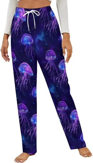 Spaces Jellyfishes Women's Pajama Pants Fleece Warm Pj Bottoms Sleepwear Lounge Pants Loungewear