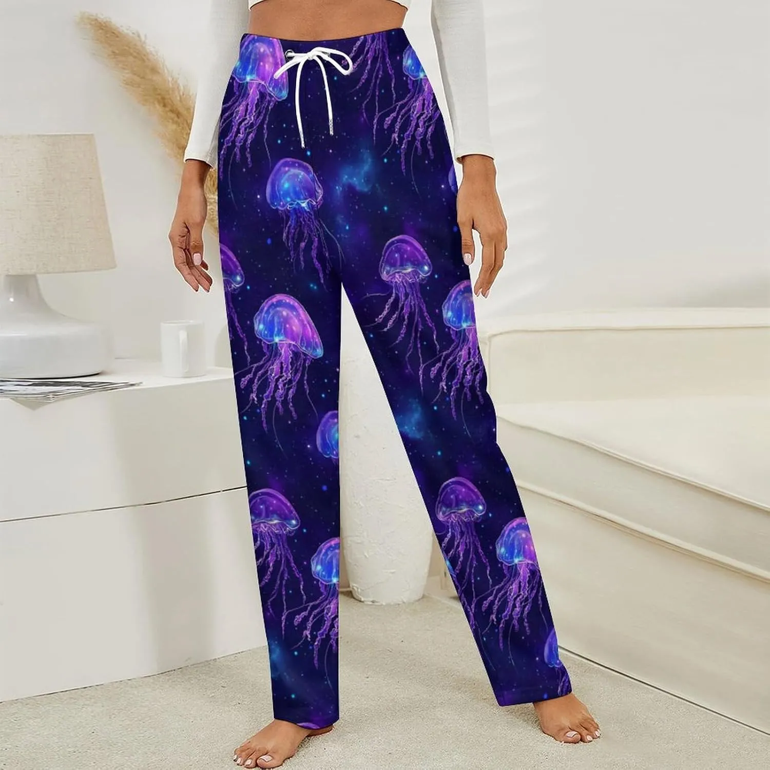Spaces Jellyfishes Women's Pajama Pants Fleece Warm Pj Bottoms Sleepwear Lounge Pants Loungewear