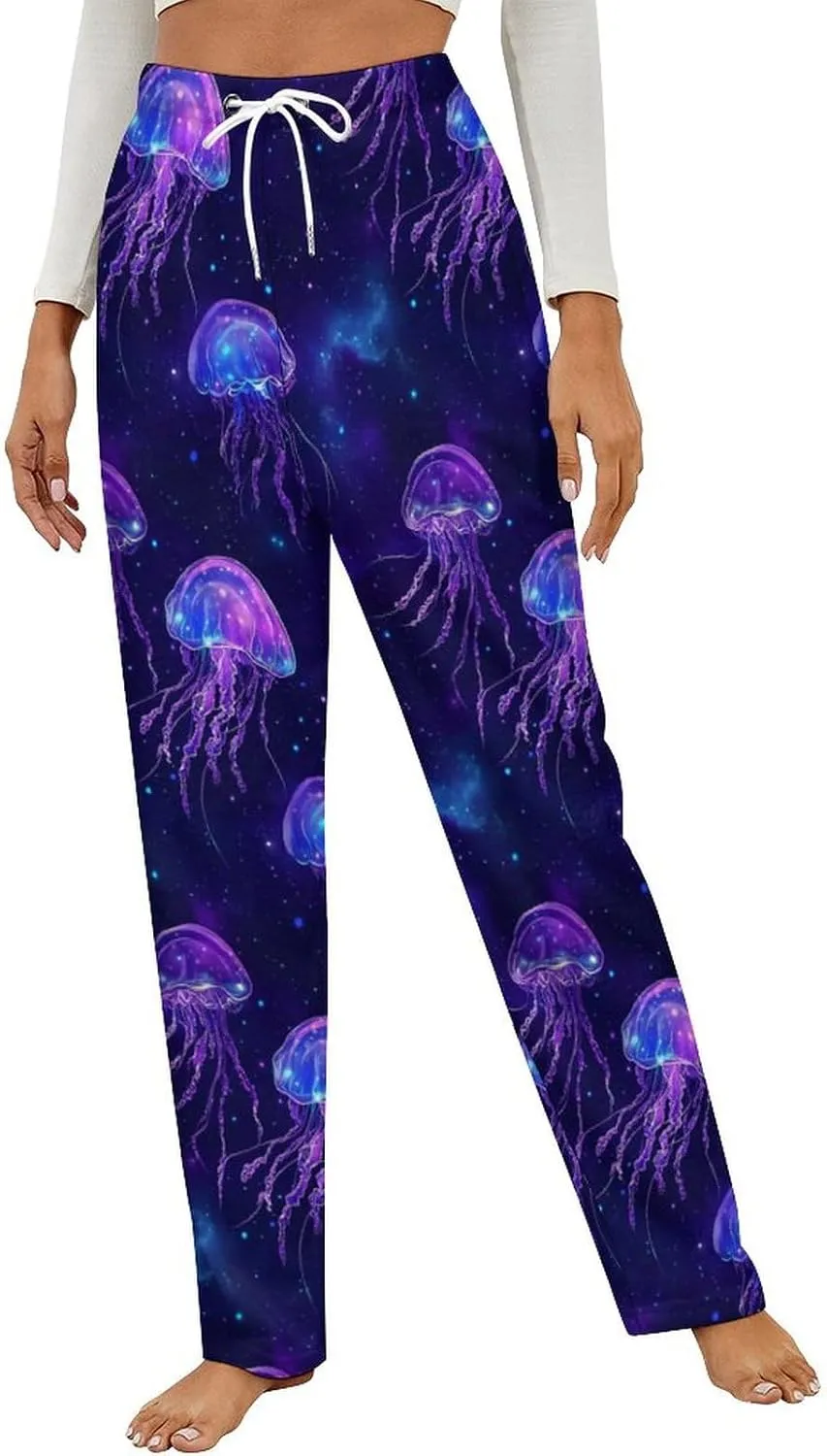 Spaces Jellyfishes Women's Pajama Pants Fleece Warm Pj Bottoms Sleepwear Lounge Pants Loungewear