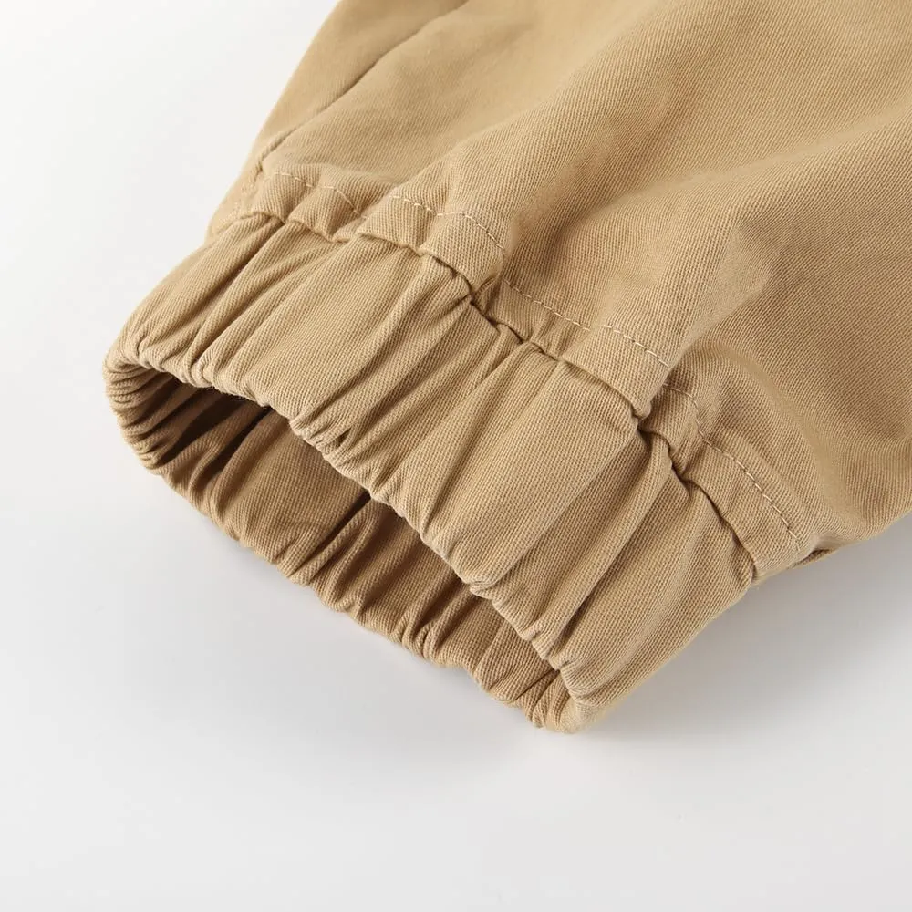Spring&Gege Boys Jogger Pants Cotton Twill Drawstring Elastic Waist Jogging School Pants