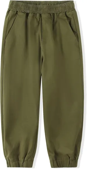 Spring&Gege Boys Jogger Pants Cotton Twill Drawstring Elastic Waist Jogging School Pants