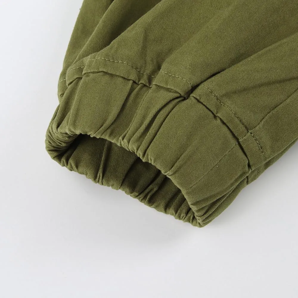 Spring&Gege Boys Jogger Pants Cotton Twill Drawstring Elastic Waist Jogging School Pants