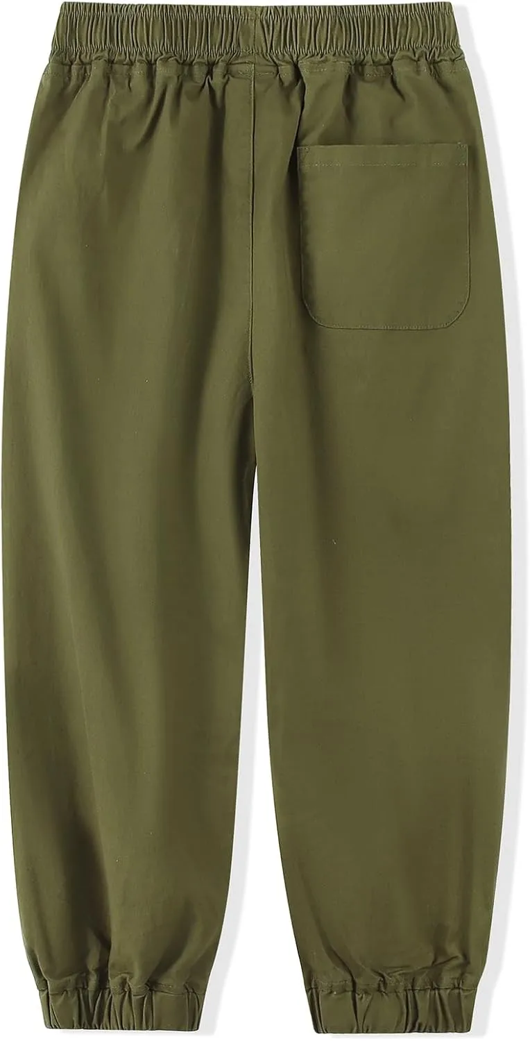 Spring&Gege Boys Jogger Pants Cotton Twill Drawstring Elastic Waist Jogging School Pants