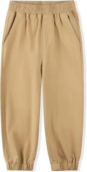 Spring&Gege Boys Jogger Pants Cotton Twill Drawstring Elastic Waist Jogging School Pants